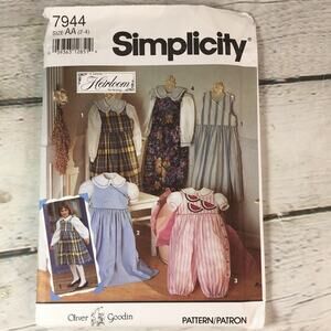 Vintage Simplicity 7944 Sewing Pattern Smock Dress Jumper Blouse Sz AA 2-4‎